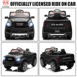 Dodge RAM 2500 Ride on Car for Kids, 12V Powered Ride on Toy with Remote Control, Rear Wheel Suspension, 5 Point Safety Harness, Bluetooth, LED Lights, Electric Vehicles for 3-6 Year Boys, Black