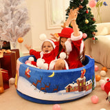 Airwitty Ball Pit with 2Pcs Covers- Fun Santa, Sigh, Coming down Chimney & aving Presents. Soft, Thick Foam, Machine Washab (Balls Not Included) , Anti-Wrink for Babies(Gray + Blue Christmas)