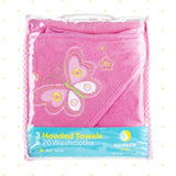 Bath Hooded Towels & Washcloths Set for Babies, 23-Piece Gift Set, Pink Butterfly