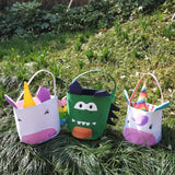 Unicorn Easter Basket Canvas Cartoon Easter Basket for Eggs Hunts (Gold Unicorn)