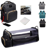 Diaper Bag Backpack 5 in 1 Travel Foldable Baby Bed Backpack, Mummy Bag Diaper Bag Nappy Changing Station (Black)