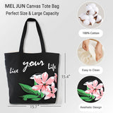 Canvas Tote Bag for Women, Beach Bags Reusable Gym Tote Bags Black with Colorful Flower- Large/Medium